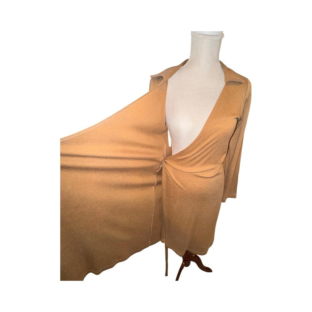 Vintage 90s ABS Allen Schwartz Wool Angora Wrap Dress Size Medium - Picture 3 of 13